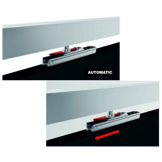 FLUID ECLETTICA sliding door system with one-way Soft Close brake and shock absorber.