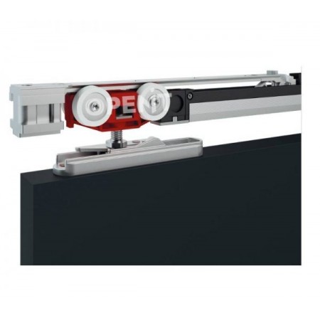 FLUID ECLETTICA bīdāmo durvju sistēma ar vienvirziena “Soft Close” bremzēm un amortizatoru.