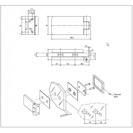 Eņģe stikla durvīm VITRA MINIMAL Eņģe stikla durvīm VITRA MINIMAL